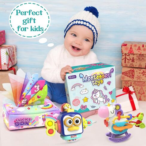 4 in 1 Baby Toys 6 to 12 Months,Learning Toys for Babies 6 12 18 Months, Infant Toys Stacking Rings,Busy Cube,Spinner Toys,Tissue Box Toy,Sensory Educational Gift for Toddlers Aged 1-3 in Saudi Arabia