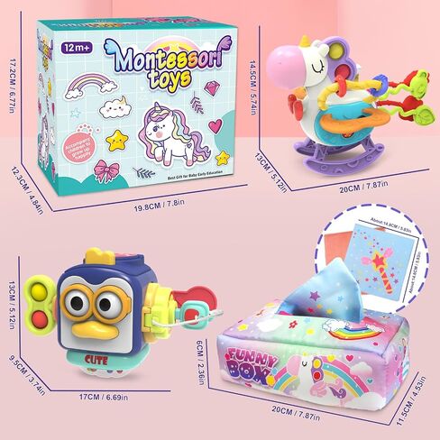 4 in 1 Baby Toys 6 to 12 Months,Learning Toys for Babies 6 12 18 Months, Infant Toys Stacking Rings,Busy Cube,Spinner Toys,Tissue Box Toy,Sensory Educational Gift for Toddlers Aged 1-3 in Saudi Arabia