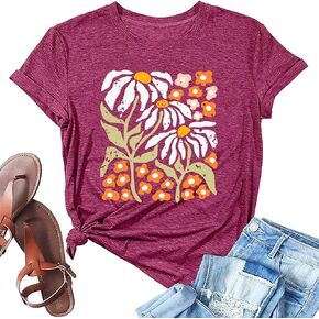 Women's Sunflower T Shirts Short Sleeve Cute Graphic Summer Loose Tees Crewneck Casual Tops