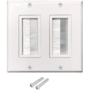 2-Gang Brush Wall Plate, OZXNO 1-Pack Low Voltage Cable Passthrough Wall Plate Brush Type Cable Access Strap Single Port Outlet Cover Panel in-Wall Installation for HDMI/HDTV/Coaxial/Home Theater