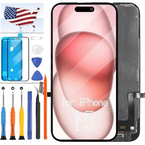 INCELL for iPhone 15 LCD Screen Replacement,6.1 inch for iPhone 15 A3090, A2846, A3089, A3092 LCD Display Digitizer 3D Touch Screen Assembly Repair Kit with Tools and Tempered Glass