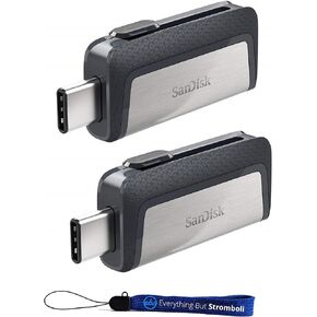 SanDisk 128GB 2 Pack Ultra Dual Drive USB Type-C (SDDDC2-128G-G46) Bundle with (1) Everything But Stromboli Lanyard