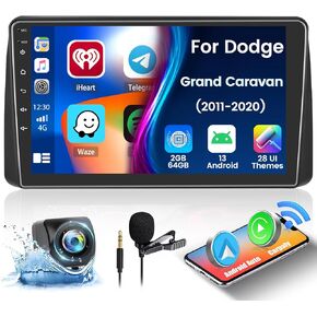 Fuluku【2+64G Andriod 13 radio】for Dodge Grand Caravan 2011-2020/Chrysler Grand Voyager 2011-2015/Chrysler Town & Country 2011-2016 Android 13 Car Stereo with Wireless Carplay Android Auto Mirror Link