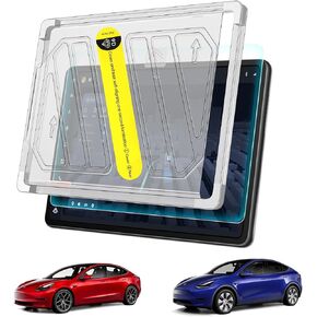 2024 Upgrade Tesla Model Y /3 Screen Protector Matte Accessories [Anti Glare & Fingerprint] 9H Tempered Glass Protector for Model Y(2019~2024) Model 3(2017~2023) - Mounting Frame Kit