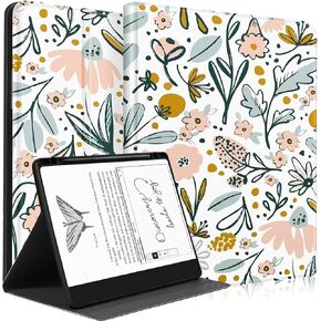 for Amazon Kindle Scribe Case Folio Cover 10.2 Inch for Women Girls Cute Fashion Design Girly Kawaii White Floral Pretty Teens Unique Aesthetic E-Book Cases for Kindle Scribe 10.2"