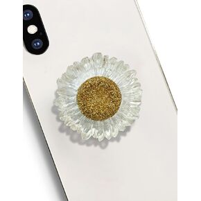 Cute Gold Transparent Sunflower Shape Collapsible Expandable Cellphone Stand Multi Functional Mobile Phone Grip & Kicktand