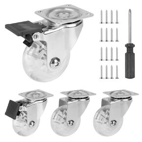 3 inch Caster Wheels Set of 4, Heavy Duty Casters Set of 4 with Polyurethane Wheels No Noise, Locking Casters Swivel Plate Castors with Dual Brake for Cart Furniture Industrial Workbench Load 1000 LBs