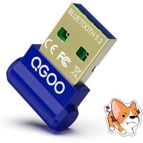محول بلوتوث USB للكمبيوتر الشخصي - QGOO Bluetooth Dongle 5.3 EDR، مستقبل بلوتوث لاسلكي للكمبيوتر المكتبي والكمبيوتر المحمول بلوتوث Windows 8.1/10/11 (blue-019)