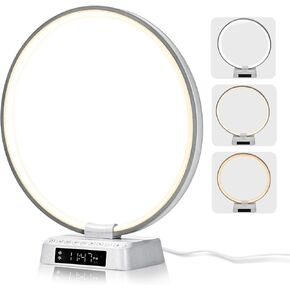 Sunrise Alarm Clock lamp Aureole Table Lamp Wake up Nightstand lamp Bioclock Adjustment Mood Desk lamp with Timer and Natural Ambient White Noise for Bedroom Livingroom Office Reading Working
