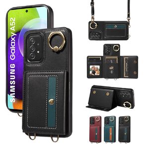 Phone Case for Samsung Galaxy A52/A52S 5G Wallet Cover with Crossbody Shoulder Strap and Leather Card Holder Credit Pocket 360°Rotatable Stand Cell A 52 S 4G G5 52A S52 52S Girls Women Blue