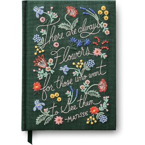RIFLE PAPER CO. Matisse Embroidered Journal - 400 Ruled Pages, Cloth Cover with Floral Embroidery, Lay-Flat Binding, 8" L x 5.75" W, Includes Grosgrain Ribbon Bookmark