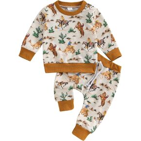 SAYOO Western Baby Girl Clothes Highland Cow Sweatshirt Pullover Top Jogger Pants 2Pcs Toddler Cowgirl Fall Outfits for Girls