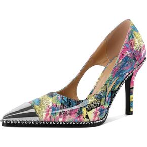 Mettesally Stiletto Heels Beaded Pumps for Women Sliver Cap Pointed Toe Pumps Sexy Cut Out High Heels for Women Dressy Causal 3.5 Inch