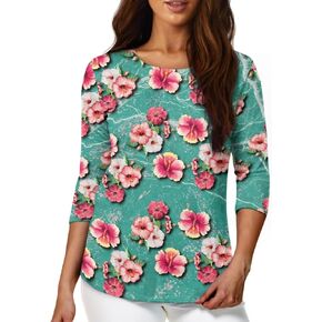3/4 Sleeve Tops for Women Plus Size Tunic Tank Tops Long Sleeve Round Neck T-Shirts Casual Fall Clothes