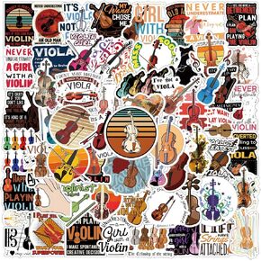 Violin Stickers 61Pcs Musical Instrument Music Lovers Stickers Pack Suitcase Stickers Vinyl Decals for Car Bumper Helmet Luggage Laptop Water Bottle (Orchestral Instruments)