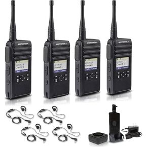 Motorola DTR700 Digital 2-Way Radio (50 Channels) (DTR700) + 4 x Motorola HKLN4604 PTT Earpiece (4-Pack)