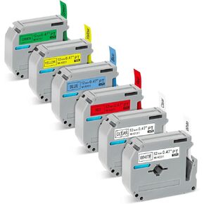 6 Pack Color Compatible with Brother P-Touch Label Tape 12mm 0.47 Replace for Brother Label Maker Tape Compatible with P Touch PT-65 PT-70 PT-85 PT-90 PT-M95 Label Maker Refills
