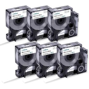 6-Pack Compatible Dymo Label Maker Refills d1 Replace Dymo D1 Label Tape 45013 a45013 S0720530, Black on White, 1/2 Inch x 23 Feet, for Dymo LabelManager 160 210D 260P 280 360D Label Maker