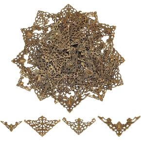 PH PandaHall 100pcs Book Corners 4 Styles Corner Protector Hollow Triangle Wrap Connector Metal Book Corners Tibetan Pendent Metal Album Resin Filler Filigree Corner Embellishments for Jewelry Making