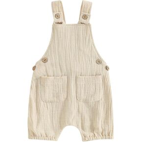 BULINGNA Infant Toddler Baby Boy Girl Summer Romper Sleeveless Cotton Linen Jumpsuit One Piece Bodysuit Baby Overalls 0-24M