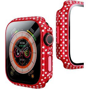Diamonds Hard Case Compatible for Apple Watch 45mm Screen Protector, Advanced Shine Watch Case for Wommen with Tempered Glass Film for Apple Watch 7/8/9