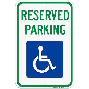 Handicap Parking Sign, 4 Pack 12" x 18" Reserved Parking Signs with Handicap Icon, Heavy-Duty Aluminum Sign with Reflective Overlay, Rust Free, Weather Resistant- Easy to install