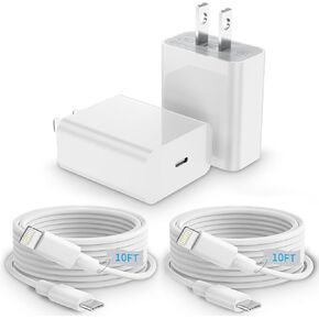 USB C Charger for iPhone Charger, 2Pack 20W USB-C Fast Wall Charger, USB C Charger Block for iPhone 14 Plus/13 Pro/12 Mini/11 Pro Max/iPad/AirPods & More (2Pack 10 ft USBC to Lightning Cable Included)