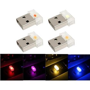 JZK 4X Pruple Blue Red Yellow, Mini USB led Light, Wireless Small USB Night Light, USB LED car Interior Atmosphere Lights, Plug-in Little USB Light