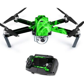 MightySkins Skin Compatible with DJI Mavic Pro Quadcopter Drone - Green Flames | Protective, Durable, and Unique Vinyl Decal wrap Cover | Easy to Apply, Remove, and Change Styles | Made in The USA