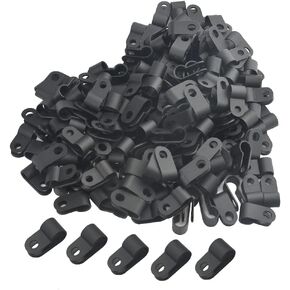 200 PCS 5/16" Nylon Cable Clamps Assortment R-Type Cable Clips Kit Black Plastic Wire Clamps Fasteners for Wire Mounting