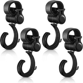 4 Pcs Walker Hooks Wheelchair Hanging Hooks 360° Rotation Stroller Hooks Stroller Hanger Diaper Bag Hanger Stroller Bags Purse Organizer Stroller Wheelchair Walker Accessories