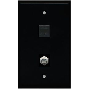 RiteAV - Black 1 Port Coax Cable TV- F-Type 1 Port Cat5e Ethernet Black Wall Plate