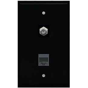 RiteAV - Black 1 Port Coax Cable TV- F-Type 1 Port Phone Black Wall Plate