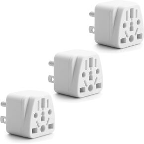 Europe UK India to US Plug Adapter 3 Pack, EU, AU, in to USA (Type A & B) American Travel Adapter and Converter, Converts Plugs to USA (Type B) - Grounded 3 Prong