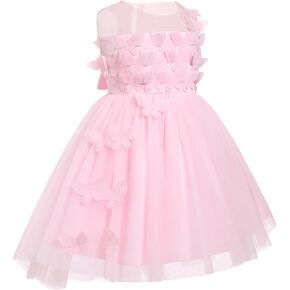 OBEEII Butterfly Dress for Girls Toddler Flower Girl Dress 3D Butterfly High-Low Tulle Birthday Party Dress