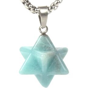 Justinstones Gemstone Carved 25mm Merkaba Star Crystal Sacred Healing Pendant Necklace 20 Inch