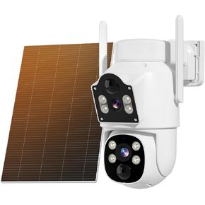 Hiseeu Dual Lens Wireless Solar Camera, 4MP WiFi Security Camera, PTZ 360°, Auto-Tracking, PIR Motion Detection, Color Night Vision, IP66, 2-Way Audio, 2.4G WiFi, No Monthly Fee, Not Work with NVR