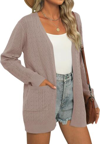 LOMON Womens Cardigan Sweaters Fall Outfits 2024 Casual Lightweight Long Sleeve Cable Knit Crochet Cardigans with Pockets in Saudi Arabia