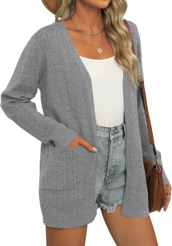 LOMON Womens Cardigan Sweaters Fall Outfits 2024 Casual Lightweight Long Sleeve Cable Knit Crochet Cardigans with Pockets in Saudi Arabia