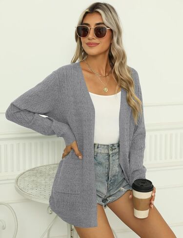 LOMON Womens Cardigan Sweaters Fall Outfits 2024 Casual Lightweight Long Sleeve Cable Knit Crochet Cardigans with Pockets in Saudi Arabia