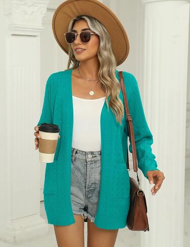 LOMON Womens Cardigan Sweaters Fall Outfits 2024 Casual Lightweight Long Sleeve Cable Knit Crochet Cardigans with Pockets in Saudi Arabia