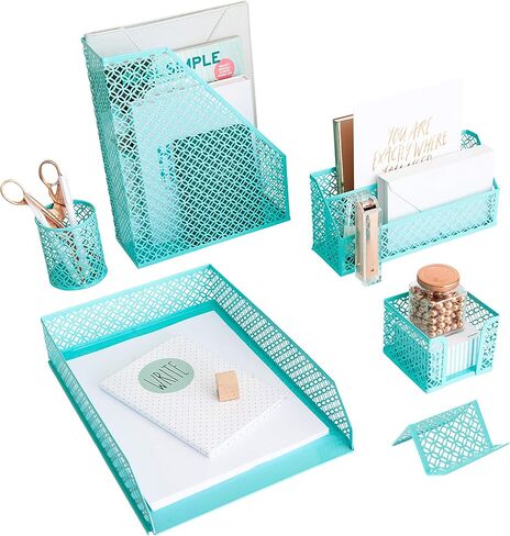 BLU MONACO White Desk Accessories for Women - 6 Piece Office Supply White Desk Organizer Set in Saudi Arabia
