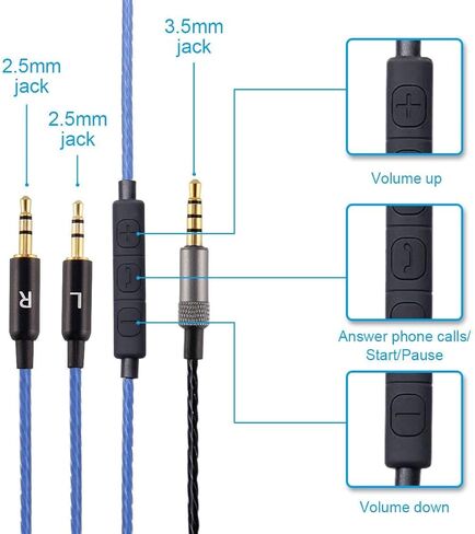 سلك تمديد سماعة الرأس Aquelo متوافق مع Sol Republic Master Tracks HD HD2 Sol Republic V8 V10 12 X3 كابل صوت بديل (أزرق) in Kuwait