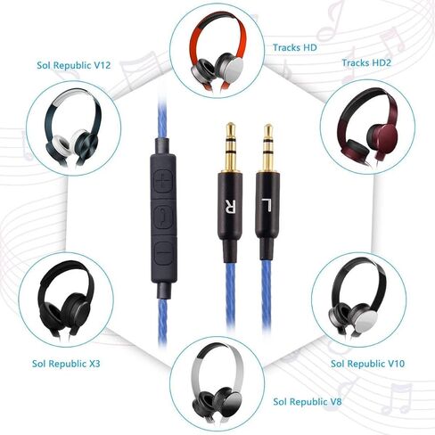 سلك تمديد سماعة الرأس Aquelo متوافق مع Sol Republic Master Tracks HD HD2 Sol Republic V8 V10 12 X3 كابل صوت بديل (أزرق) in Kuwait