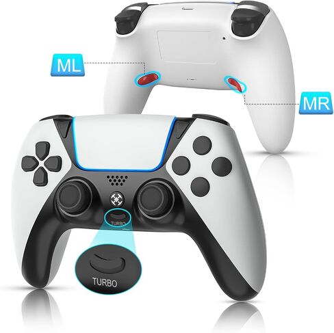 FAREMOCI Mando لوحدة تحكم PS4، وحدة تحكم Ymir اللاسلكية Luna للكمبيوتر الشخصي مع مستشعر حركة Turbo Rapid Fire/الأزرار القابلة للبرمجة لجهاز Playstation 4/Pro/Silm/PC/IOS/Android/Tesla/Fire TV، أبيض in Saudi Arabia