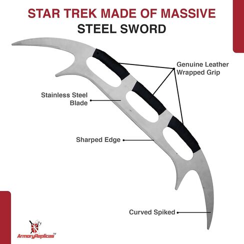 Armory Replicas™ - Star Sword of Kahless Bat'Leth - 28" Carbon Steel Blade, Two-Tone Design, Nylon Handle Wrap - Klingon Empire's Legendary Weaponry - Authentic 9th Century AD Design in Saudi Arabia