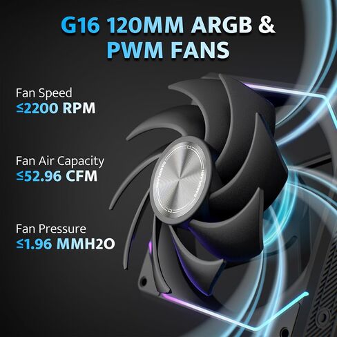 darkFlash G16 120MM Magnetic ARGB PC Case Fans - 3 Pack, Tool-Free Installation, up to 2200RPM Cooling, 4-Pin PWM, Sync with Motherboard RGB Software(Black) in Saudi Arabia