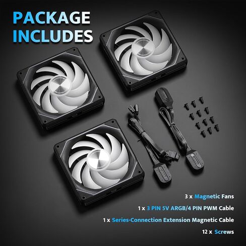 darkFlash G16 120MM Magnetic ARGB PC Case Fans - 3 Pack, Tool-Free Installation, up to 2200RPM Cooling, 4-Pin PWM, Sync with Motherboard RGB Software(Black) in Saudi Arabia