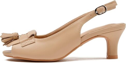 DADAWEN Women's Slingback Kitten Heels Tassels Peep Toe Pumps Wedding Party Dress Shoes in Kuwait