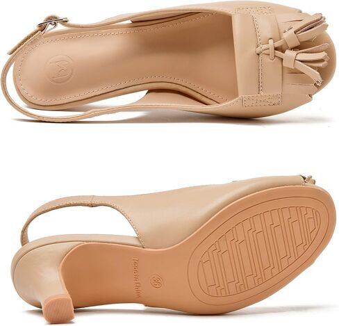 DADAWEN Women's Slingback Kitten Heels Tassels Peep Toe Pumps Wedding Party Dress Shoes in Kuwait